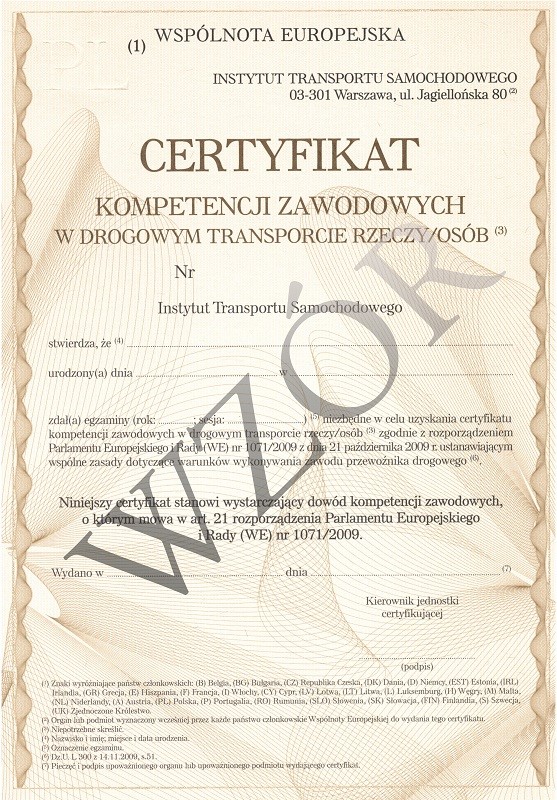 Wzór Certyfikatu, źródło: https://www.its.waw.pl/